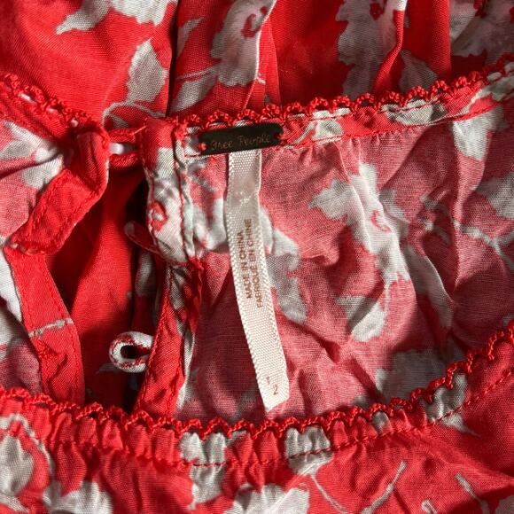 Free People Sundress Women's Size 2 Delicate Floral White Blossom Print Red - Picture 4 of 5